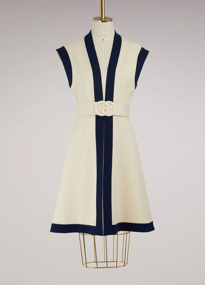 Gucci Viscose Jersey Dress With Gg Belt In Ivory Viscose