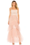 BCBGMAXAZRIA OLY LONG TULLE GOWN IN BARE PINK