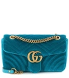 Gucci Gg Marmont Small Quilted Velvet Shoulder Bag In Peacock