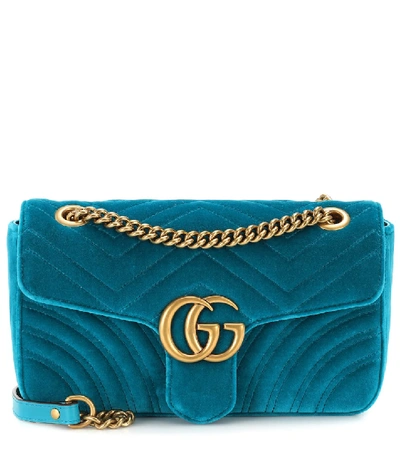 Gucci Gg Marmont Small Quilted Velvet Shoulder Bag In Peacock