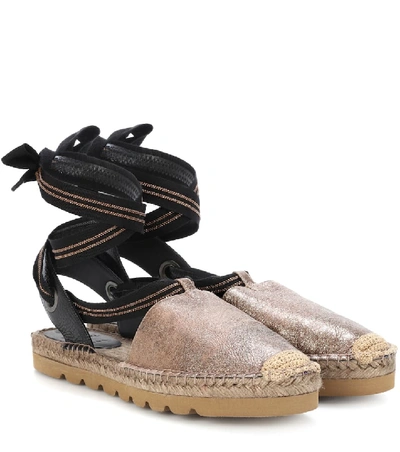 Brunello Cucinelli Metallic Leather Espadrilles In Brown