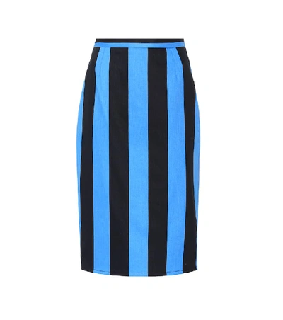 Prada High-rise Striped Denim Pencil Skirt In Blue-black