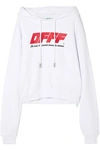 OFF-WHITE CROPPED PRINTED COTTON-JERSEY HOODED TOP