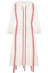 ALTUZARRA GRENELLE BRODERIE ANGLAISE-TRIMMED SWISS-DOT COTTON AND CHIFFON MIDI DRESS