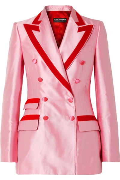 Dolce & Gabbana Peak-lapel Double-breasted Shantung Jacket With Contrast Trim In Baby Pink