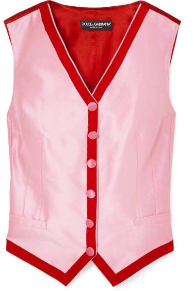 Dolce & Gabbana Silk Shantung Two-tone Button-down Waistcoat In Pink