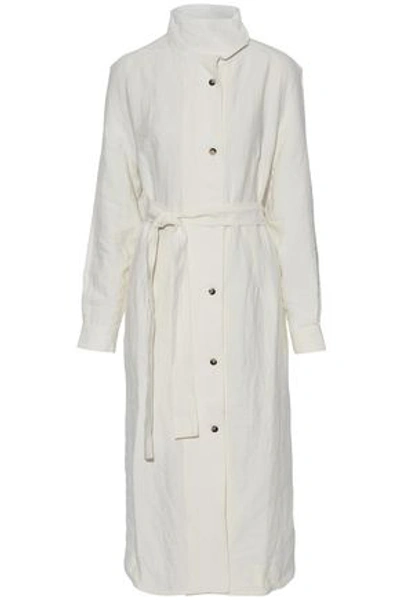 Jw Anderson Woman Linen Midi Shirt Dress Off-white