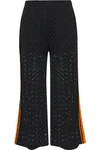 MSGM WOMAN CROPPED BRODERIE ANGLAISE COTTON WIDE-LEG PANTS BLACK,US 14693524283012166