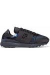 Y-3 WOMAN RHITA LEATHER AND SUEDE-PANELED PRINTED SHELL SNEAKERS BLACK,US 12789547614232643
