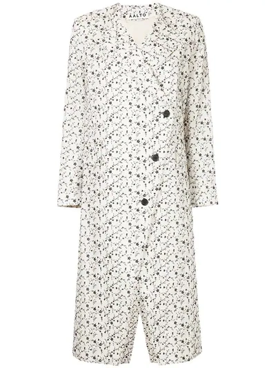 Aalto Floral Print Asymmetric Buttoned Coat In White