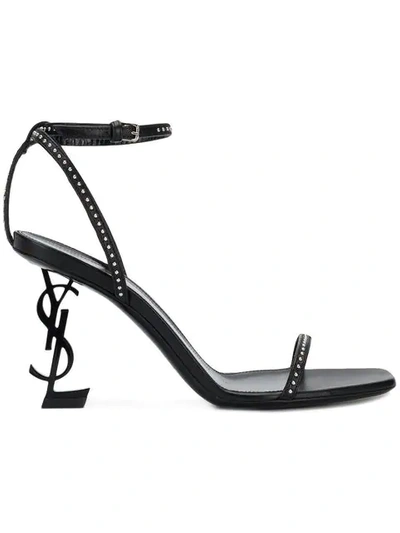 Saint Laurent Opyum Logo-heel Patent-leather Sandals In Black