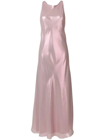 Alberta Ferretti Shimmery Racerback Maxi Dress In Pink