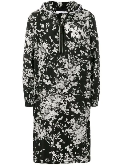 Givenchy Flower Printed Long Windbreaker In Black