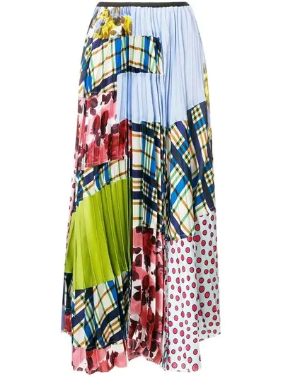 Marni Contrasting-print Pleated Silk-blend Skirt In Multicolour