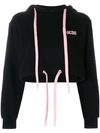 GCDS GCDS LOGO EMBROIDERED CROPPED HOODIE - BLACK,SS18W02000412846084