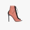 GIANVITO ROSSI GIANVITO ROSSI BLACK AND BLUSH REE 105 PATENT LEATHER AND LATEX LACE-UP BOOTS,G5079815RIC12578587