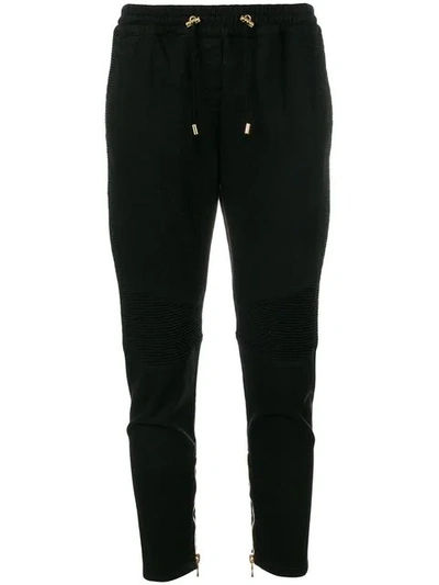 Balmain Drawstring-waist Jersey Track Trouser W/ Zip-hem In Black