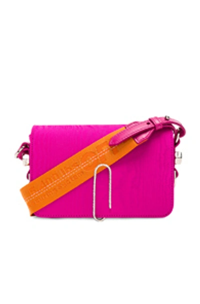 Off-white Mini Moire Fabric Crossbody Bag With Binder Clip In Pink