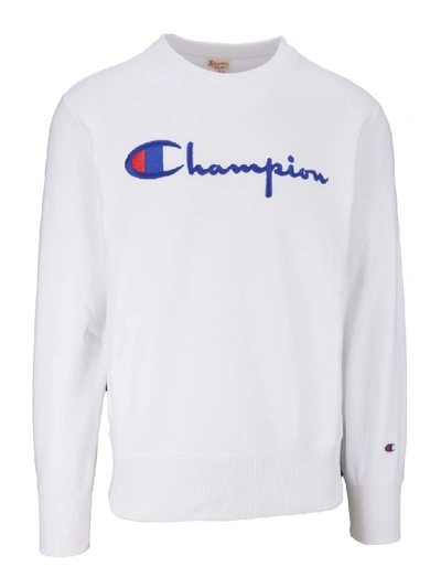 Champion Logo Embroidered French Terry Sweatshirt In White