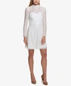 KENSIE KENSIE LONG-SLEEVE LACE SWEETHEART DRESS