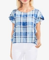 VINCE CAMUTO RUFFLED PLAID TOP