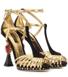 DOLCE & GABBANA EMBELLISHED METALLIC LEATHER SANDALS,P00289529