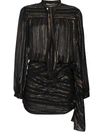 SAINT LAURENT BOW DETAIL METALLIC WRAP SILK MINI DRESS,511675Y290S12647818