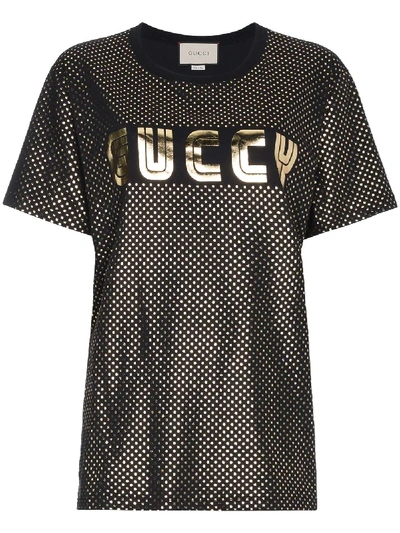 Gucci Gold Metallic Logo T-shirt In Black