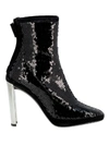 GIUSEPPE ZANOTTI DESIGN BLACK STRETCH PAILLETTES ANKLE BOOTS WITH SILVER METAL HEEL,10557309