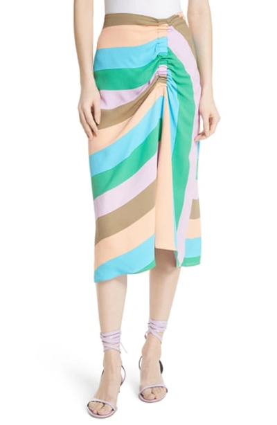 Tibi Striped Shirred Midi-length Skirt In Rugby Multi