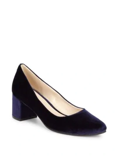 Cole Haan Claudine Velvet Block Heels In Navy