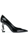 Saint Laurent Opyum Logo Heel Patent Leather Courts In Black