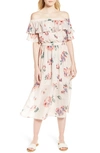 LUCKY BRAND OFF THE SHOULDER FLORAL MIDI DRESS,7W90919
