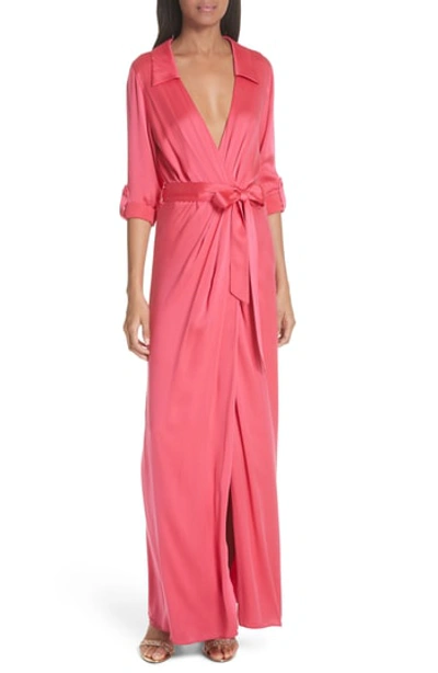 Alice And Olivia Bayley Wrap Draped Silk Maxi Shirtdress In Watermelon ModeSens