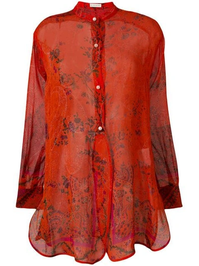 Etro Sheer Floral Silk Tunic In Red