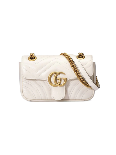 Gucci 白色迷你 Gg Marmont 链带单肩包 In White