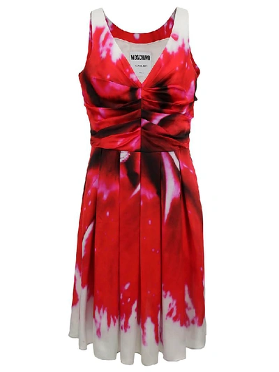 Moschino Ruched Bodice Dress In Rosso Multicolor
