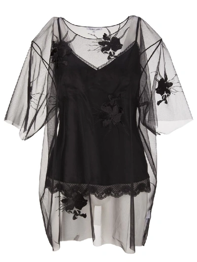 Helmut Lang Orchid Embroidered Sheer Top In Black