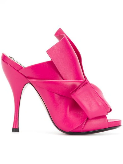N°21 Abstract Bow Stiletto Mules In Pink & Purple