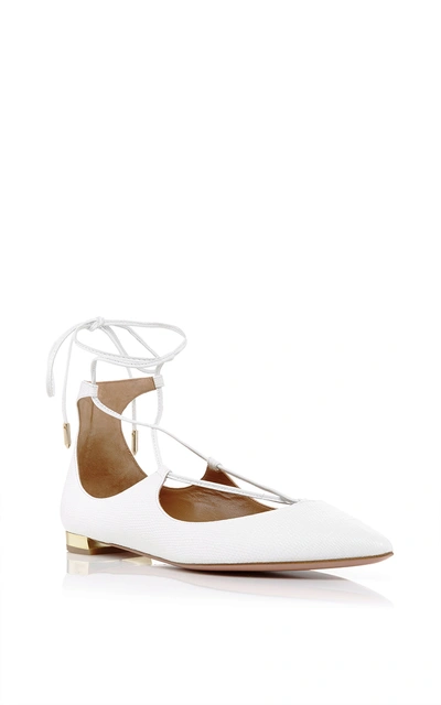 Aquazzura 10毫米"christy"系带皮革平底鞋 In White