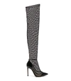 GIANVITO ROSSI Patent & Mesh Idol Thigh High Boots,1273176170965427427