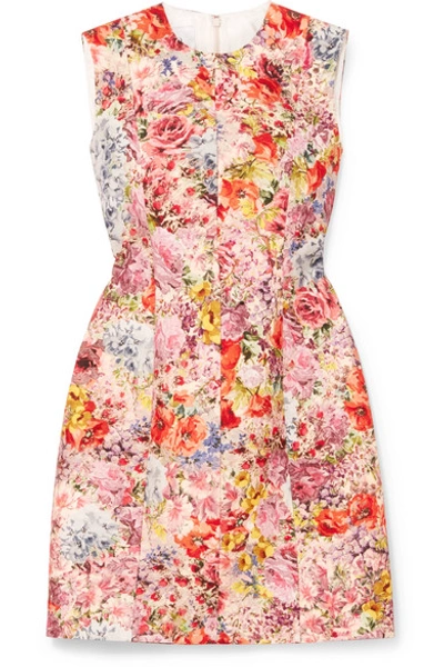 Valentino Floral-print Wool And Silk-blend Crepe Mini Dress In Pink