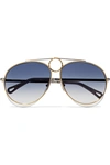 CHLOÉ AVIATOR-STYLE GOLD AND SILVER-TONE SUNGLASSES