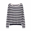 ILLE DE COCOS Linen Gauze Stripe Sweater Navy & White