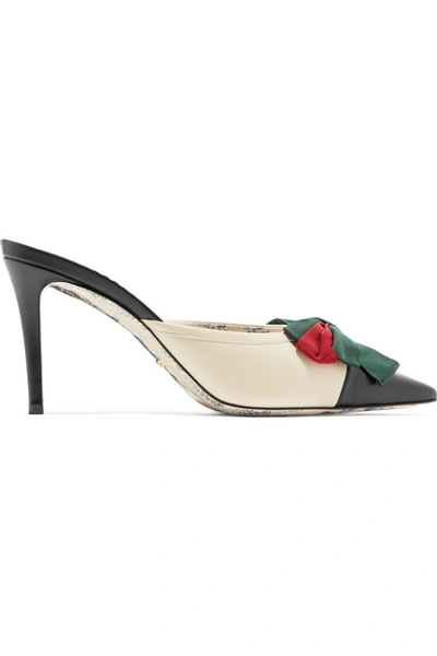 Gucci Women's Sackville Leather Bow Mid-heel Mules In White
