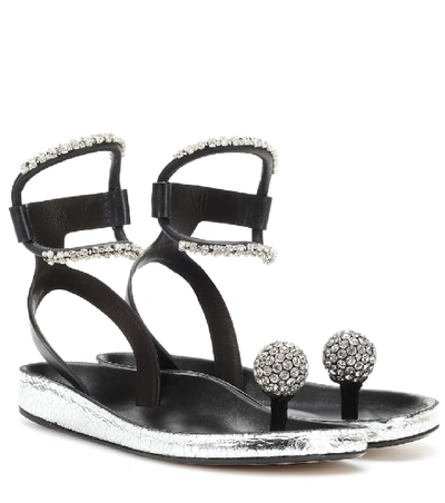 Isabel Marant Ecly Crystal-embellished Smooth And Cracked-leather Sandals In Silver