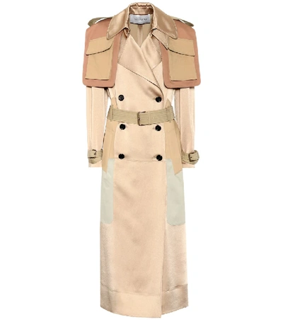 Valentino Oversized Patchwork Hammered-satin Trench Coat In Beige