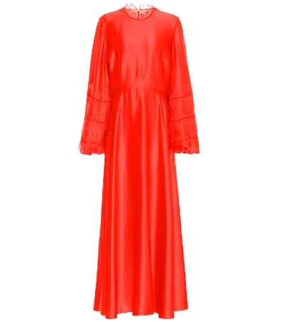 Roksanda Kamau Frayed Chiffon-trimmed Silk-satin Gown In Papaya