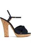 CHARLOTTE OLYMPIA FARRAH KNOTTED LUREX AND METALLIC LEATHER CORK PLATFORM SANDALS,3074457345618685409