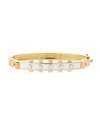 DAVID WEBB MOTIF STUDLETTE 18K GOLD & ENAMEL BANGLE BRACELET WITH PLATINUM-SET DIAMONDS, WHITE,PROD209310006